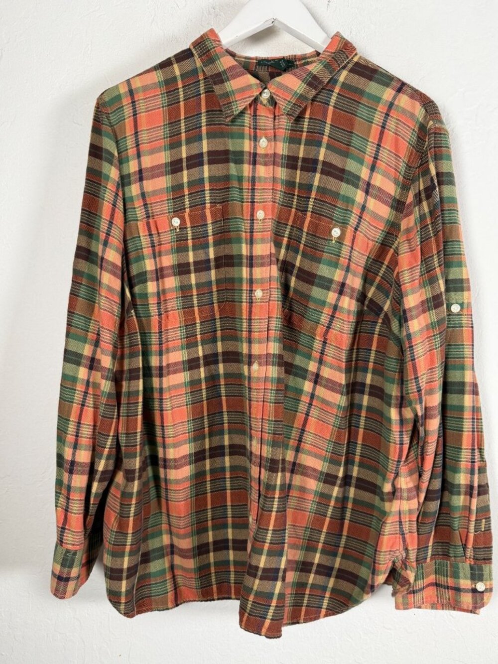 LRL Lauren Jeans Co Ralph Womens Lauren Plaid Flannel Shirt 100% Cotton Size 2X